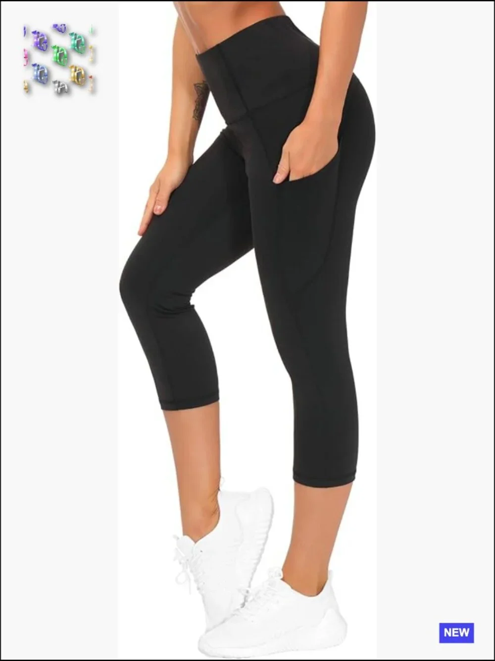 High Waist Capri Yoga Leggings with Pockets Tummy Control Workout Running